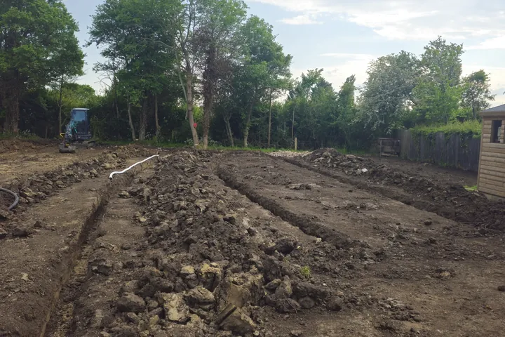 Large garden ground preparation before drainage improvement
